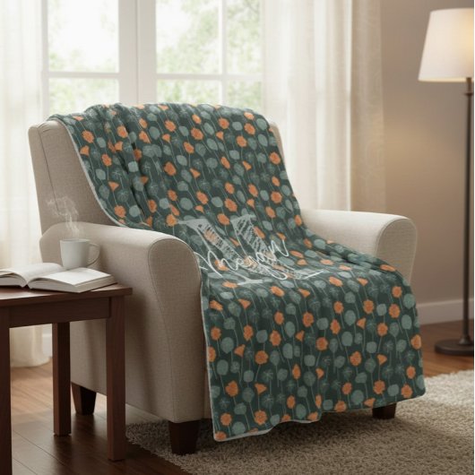 Personalized Monogram Floral Doodle Fleece Blanket Deken