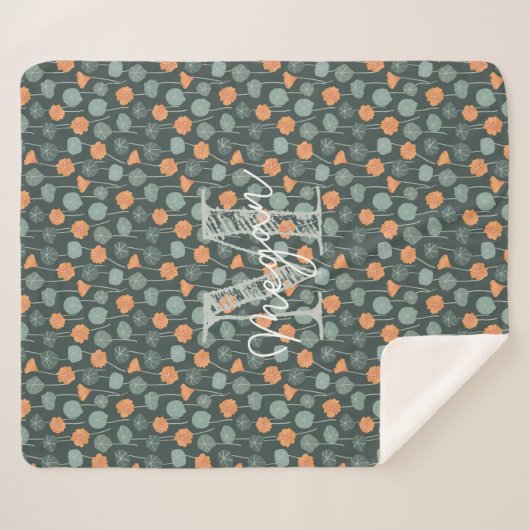 Personalized Monogram Floral Doodle Fleece Blanket Sherpa Deken (Voorkant (horizontaal))