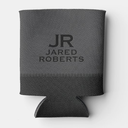 Personalized Monogram Gray & Black Leather Blikjeskoeler (Voorkant)