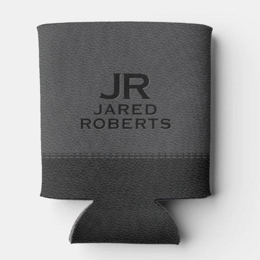 Personalized Monogram Gray & Black Leather Blikjeskoeler (Achterkant)