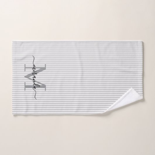 Personalized Monogram Gray & White Stripes Bad Handdoek (Handdoek)