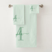 Personalized Monogram Green & White Stripes Bad Handdoek (Insitu)