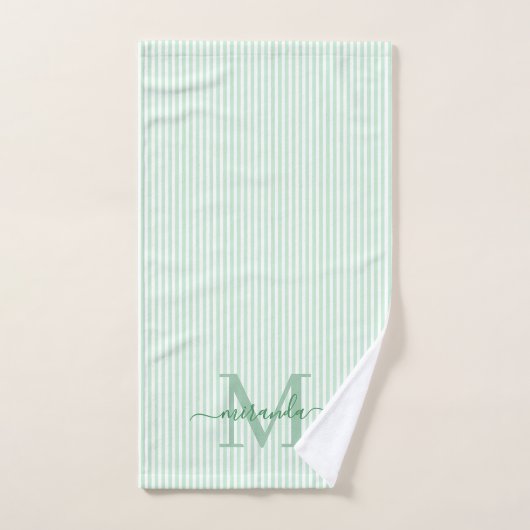Personalized Monogram Green & White Stripes Bad Handdoek (Handdoek)