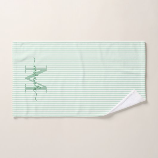 Personalized Monogram Green & White Stripes Bad Handdoek (Handdoek)