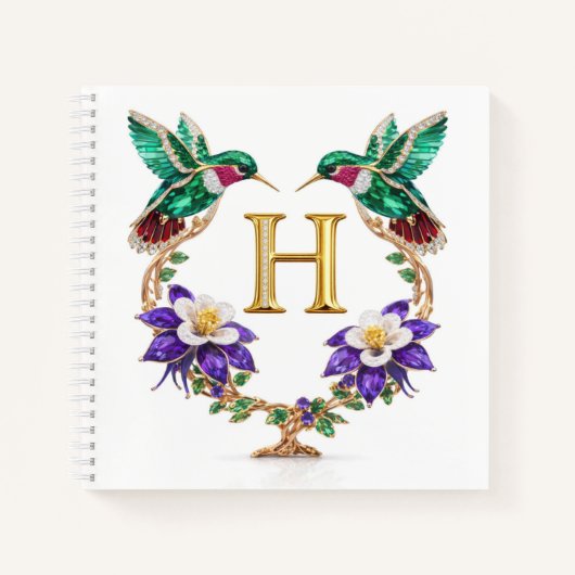 Personalized Monogram H Jeweled Hummingbird Gift Notitieboek (Voorkant)