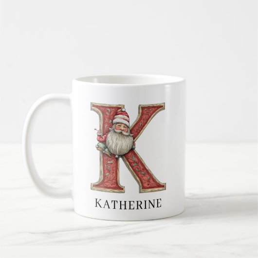 Personalized Monogram Initial K Christmas Santa  Koffiemok (Links)