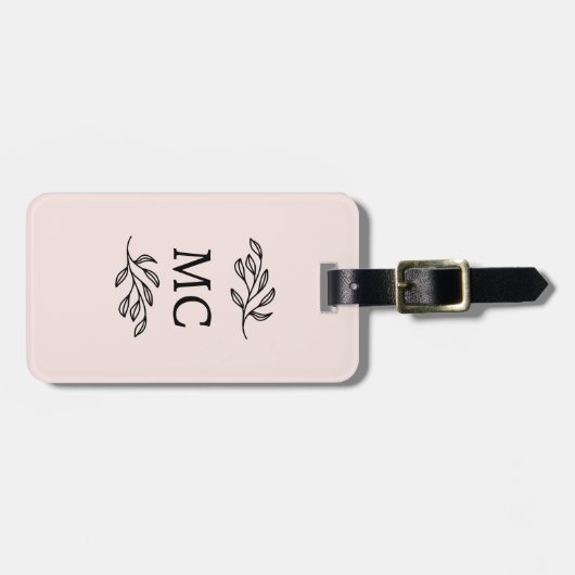 Personalized Monogram Initials Botanical Blush Bagagelabel (Voorkant horizontaal)