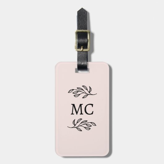 Personalized Monogram Initials Botanical Blush Bagagelabel (Voorkant verticaal)