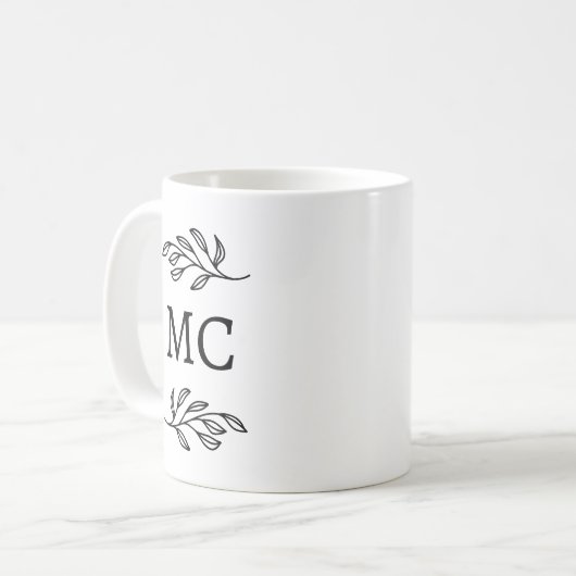 Personalized Monogram Initials Botanical Leaf Art Koffiemok (Voorkant links)