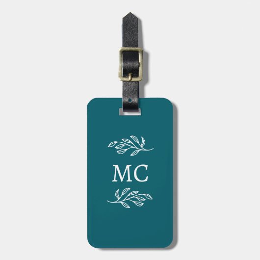 Personalized Monogram Initials Botanical Leaf Bagagelabel (Voorkant verticaal)
