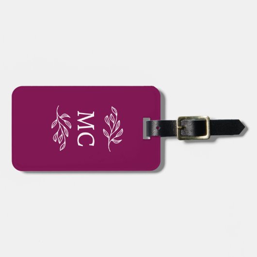 Personalized Monogram Initials Botanical Leaf Bagagelabel (Voorkant horizontaal)