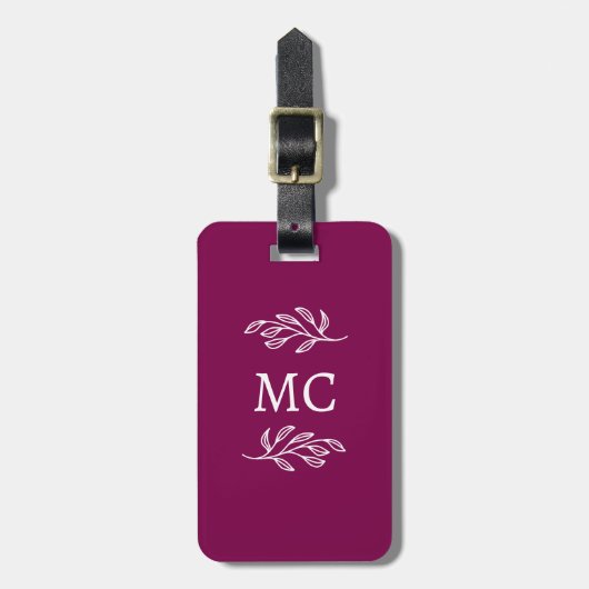 Personalized Monogram Initials Botanical Leaf Bagagelabel (Voorkant verticaal)