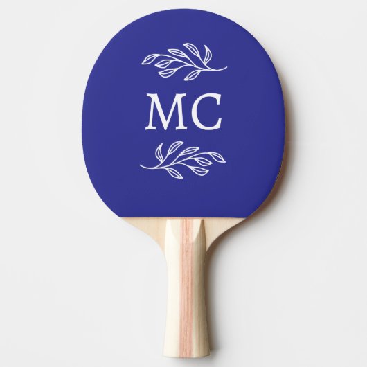 Personalized Monogram Initials Botanical Leaf Blue Tafeltennisbatje (Voorkant)