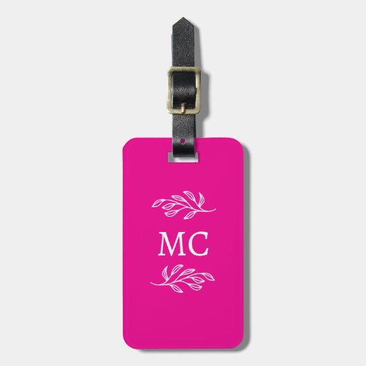 Personalized Monogram Initials Botanical Leaf Pink Bagagelabel (Voorkant verticaal)