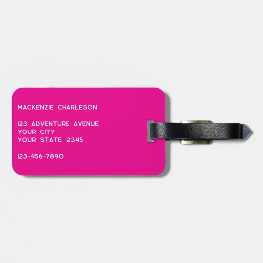 Personalized Monogram Initials Botanical Leaf Pink Bagagelabel (Achterkant horizontaal)