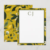 Personalized Monogram Lemon Citrus Notitiekaartje (Voorkant / Achterkant)