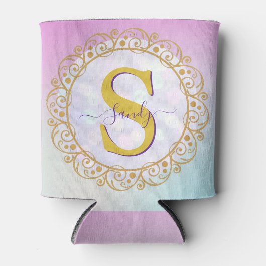 Personalized Monogram Mandala Gold and Blue Blikjeskoeler (Voorkant)