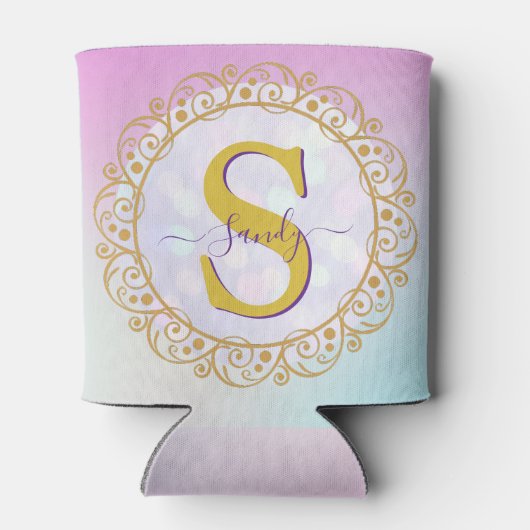 Personalized Monogram Mandala Gold and Blue Blikjeskoeler (Achterkant)