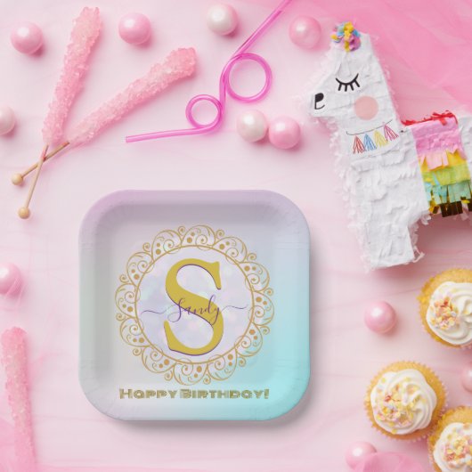 Personalized Monogram Mandala Gold and Blue Papieren Bordje (Feest)