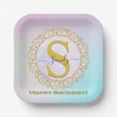 Personalized Monogram Mandala Gold and Blue Papieren Bordje (Voorkant)