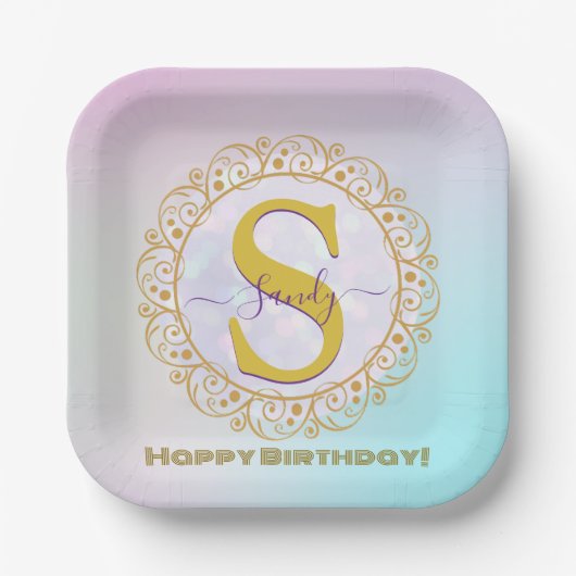 Personalized Monogram Mandala Gold and Blue Papieren Bordje (Voorkant)