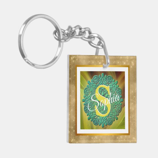 Personalized Monogram Mandala Gold and Blue Sleutelhanger (Voorkant Links)
