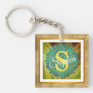 Personalized Monogram Mandala Gold and Blue Sleutelhanger