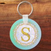 Personalized Monogram Mandala Gold and Blue Sleutelhanger (Voorkant)