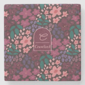 Personalized Monogram Moody Floral Stenen Onderzetter (Voorkant)