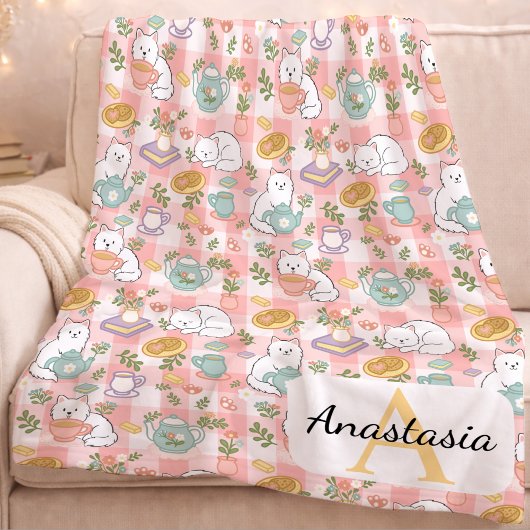 Personalized Monogram Name Pastel High Tea Pink Fleece Deken