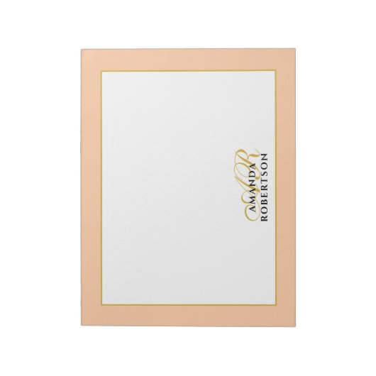 Personalized Monogram Peach Gold Black Stylish  Notitieblok (Linkerzijde)