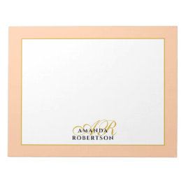 Personalized Monogram Peach Gold Black Stylish  Notitieblok