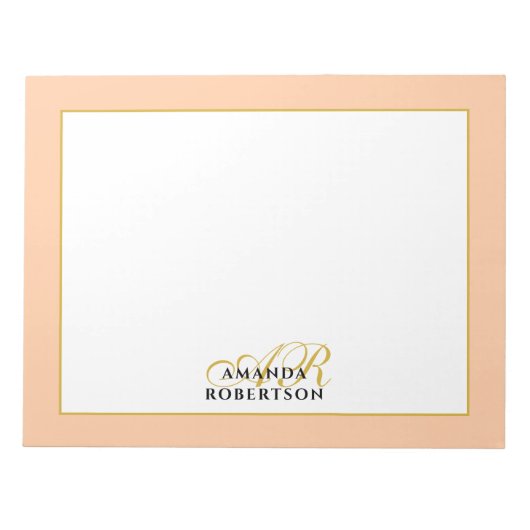 Personalized Monogram Peach Gold Black Stylish Notitieblok (Voorkant)