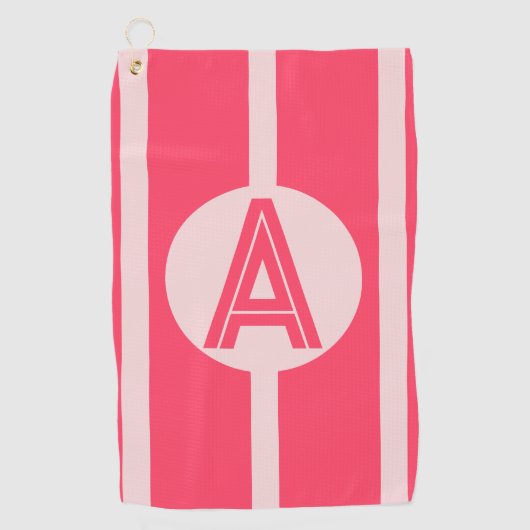 Personalized Monogram Pink Red Stripe Golfhanddoek (Voorkant)