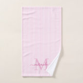 Personalized Monogram Pink & White Stripes Bad Handdoek (Handdoek)