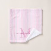 Personalized Monogram Pink & White Stripes Bad Handdoek (Wasdoekje)