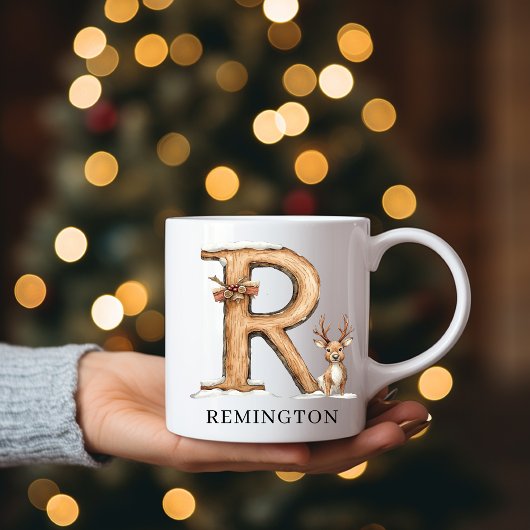 Personalized Monogram R Christmas Reindeer Holiday Koffiemok