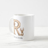 Personalized Monogram R Christmas Reindeer Holiday Koffiemok (Voorkant links)
