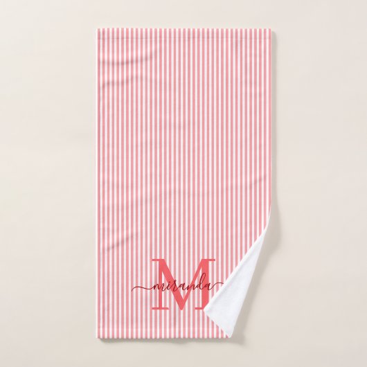 Personalized Monogram Red & White Stripes Bad Handdoek (Handdoek)