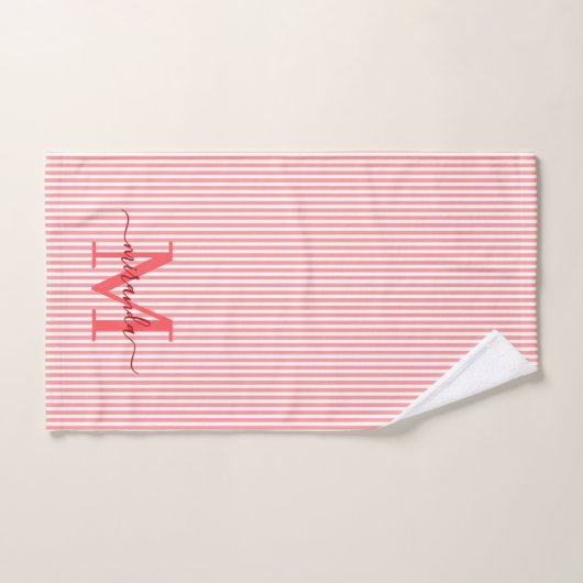 Personalized Monogram Red & White Stripes Bad Handdoek (Handdoek)