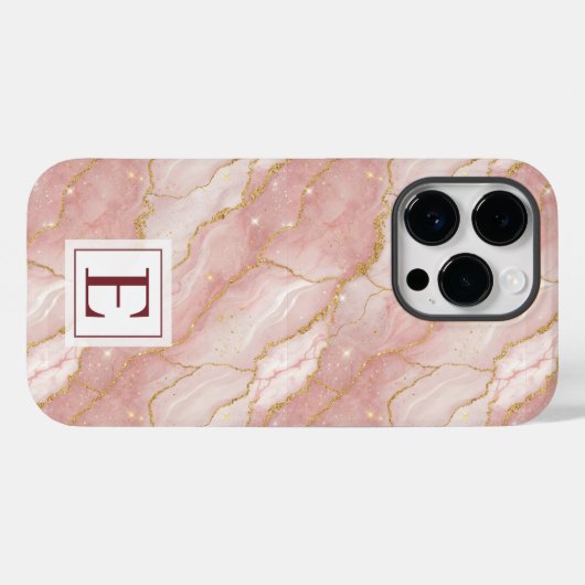 Personalized Monogram Rose Quartz Gold Case-Mate iPhone Case (Achterkant (horizontaal))
