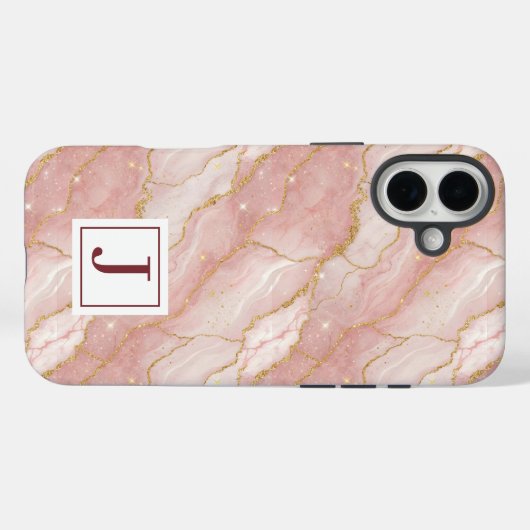 Personalized Monogram Rose Quartz Gold Case-Mate iPhone Case (Achterkant (horizontaal))