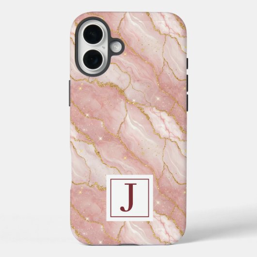 Personalized Monogram Rose Quartz Gold Case-Mate iPhone Case (Achterkant)