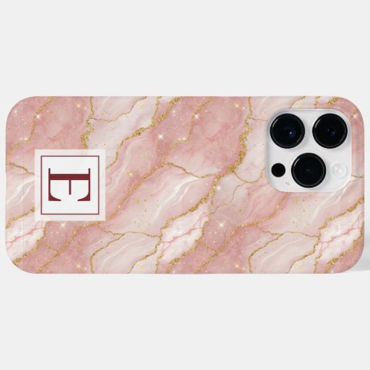 Personalized Monogram Rose Quartz Gold Case-Mate iPhone Case (Achterkant (horizontaal))