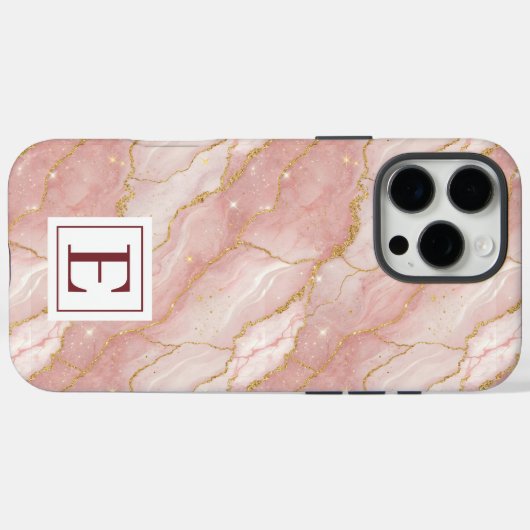 Personalized Monogram Rose Quartz Gold Case-Mate iPhone Case (Achterkant (horizontaal))