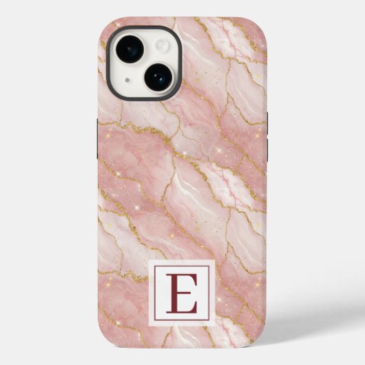 Personalized Monogram Rose Quartz Gold Case-Mate iPhone Case (Achterkant)