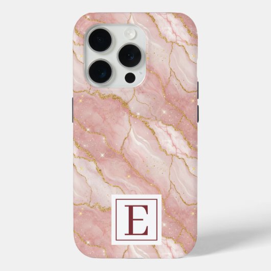 Personalized Monogram Rose Quartz Gold Case-Mate iPhone Case (Achterkant)