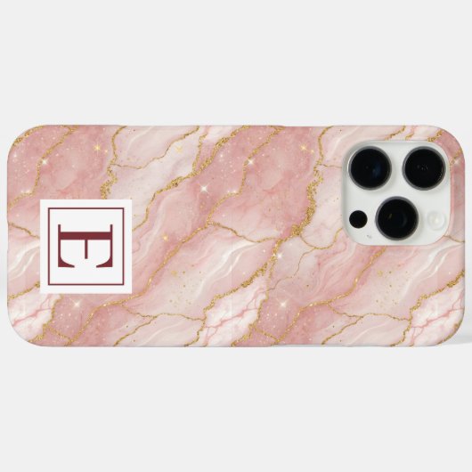 Personalized Monogram Rose Quartz Gold Case-Mate iPhone Case (Achterkant (horizontaal))