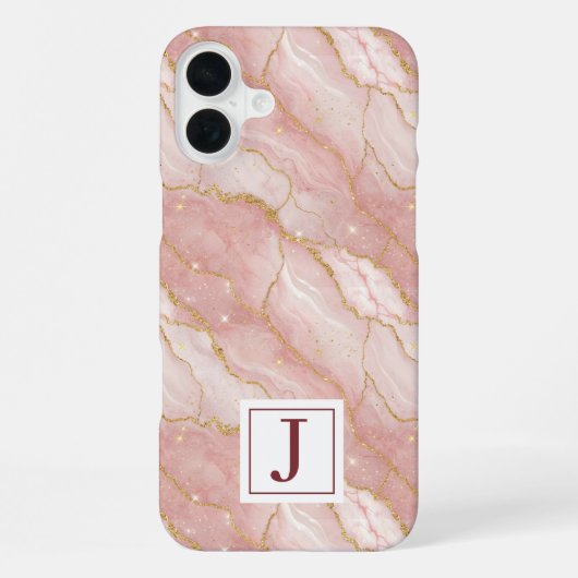 Personalized Monogram Rose Quartz Gold iPhone Hoesje (Achterkant)