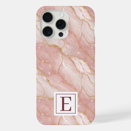 Personalized Monogram Rose Quartz Gold iPhone Hoesje (Achterkant)